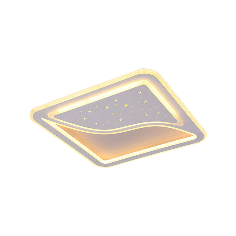 19’/35.5’ W Super Thin Flush Mount Light White Finish Led Indoor With Warm/White Lighting -