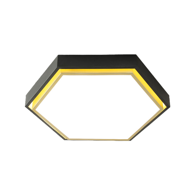 Nordic Hexagon Flushmount Metal Led Ceiling Light - Black/Green/Grey/White 16/19.5 Wide Frosted