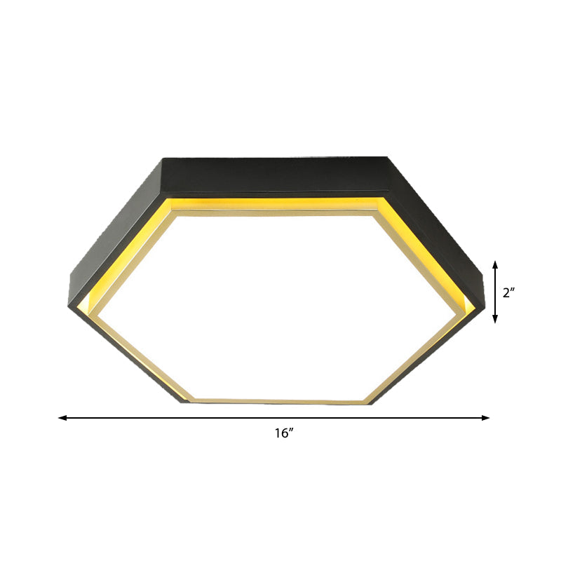 Nordic Hexagon Flushmount Metal Led Ceiling Light - Black/Green/Grey/White 16/19.5 Wide Frosted