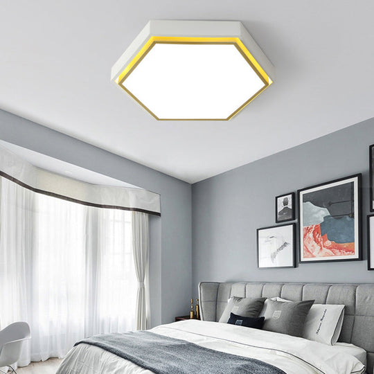 Nordic Hexagon Flushmount Metal Led Ceiling Light - Black/Green/Grey/White 16/19.5 Wide Frosted