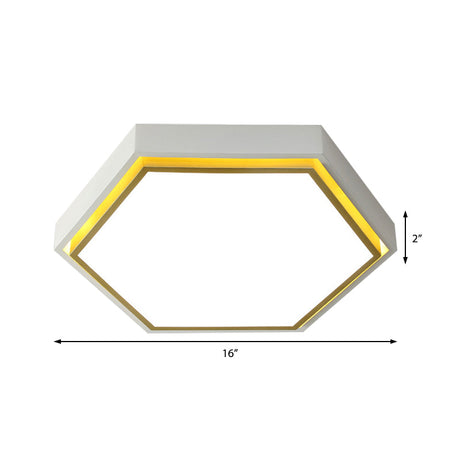 Nordic Hexagon Flushmount Metal Led Ceiling Light - Black/Green/Grey/White 16/19.5 Wide Frosted