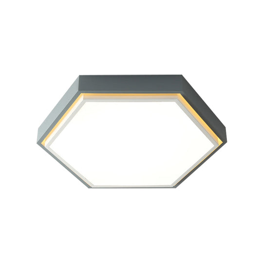 Nordic Hexagon Flushmount Metal Led Ceiling Light - Black/Green/Grey/White 16/19.5 Wide Frosted
