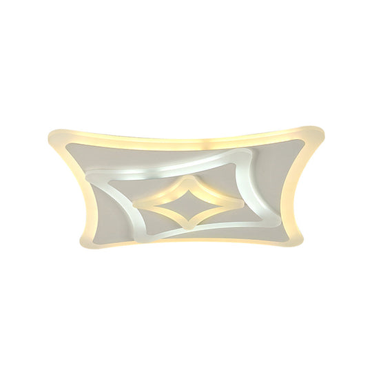 Kid Bedroom White Curved Ceiling Mount Acrylic Lamp - Contemporary Square Design