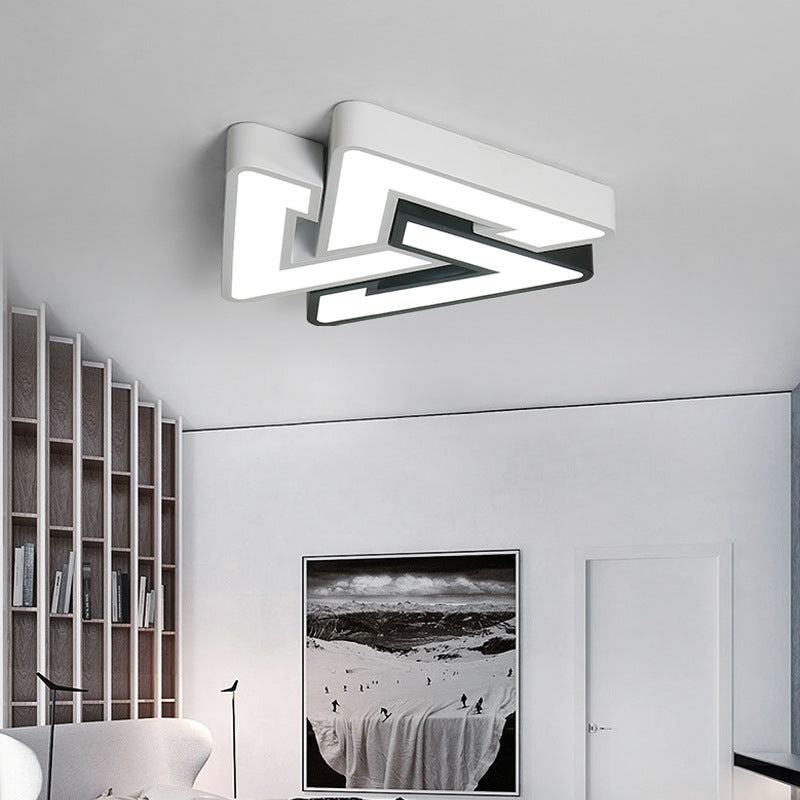 Modern Led Ceiling Lamp: Acrylic Triangle Design In Black & White / 19.5