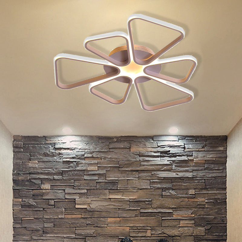 Floral Shape Acrylic Led Ceiling Light In Simple Brown/White For Child Room - Warm/White Lighting