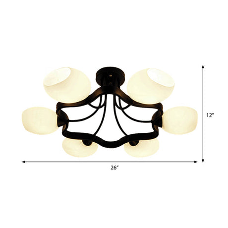 White Orb Shade Semi Flushmount Light - 6/8 Lights Frosted Glass Ceiling Fixture For Hotels