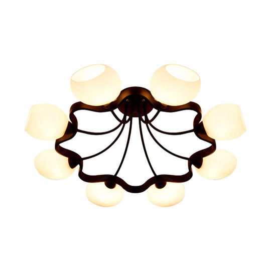 White Orb Shade Semi Flushmount Light - 6/8 Lights Frosted Glass Ceiling Fixture For Hotels