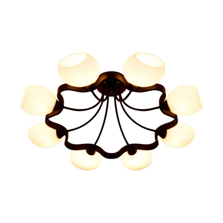 White Orb Shade Semi Flushmount Light - 6/8 Lights Frosted Glass Ceiling Fixture For Hotels