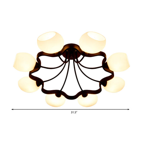White Orb Shade Semi Flushmount Light - 6/8 Lights Frosted Glass Ceiling Fixture For Hotels