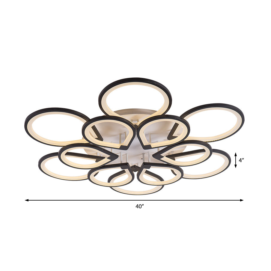 Modern Ring Petal Led Ceiling Light In Black - Neutral/Warm/White For Living Room