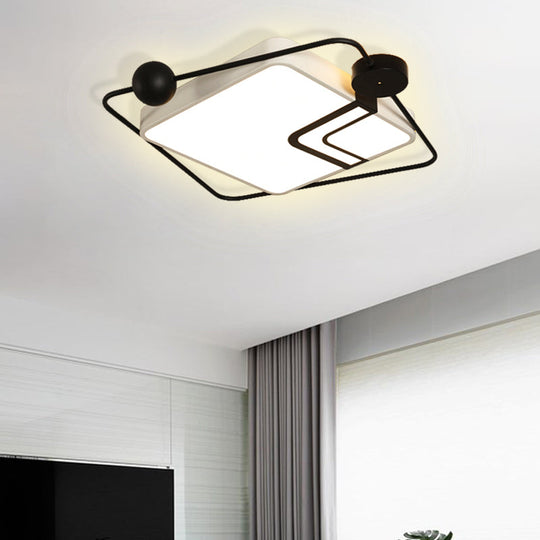 Modern Vintage Metal Flushmount Led Lighting In Warm Light With Diffuser - Square/Round Black/White