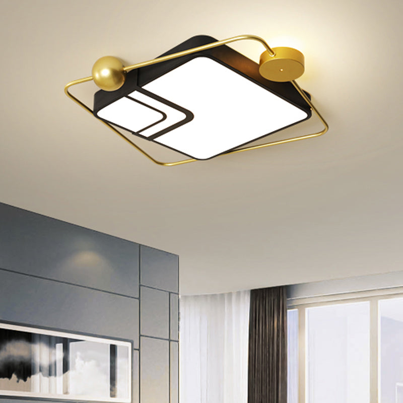 Modern Vintage Metal Flushmount Led Lighting In Warm Light With Diffuser - Square/Round Black/White