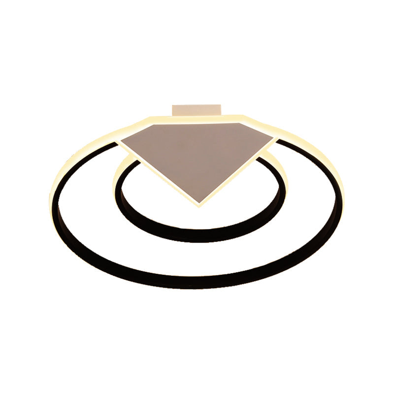 Modern Black Flush Mount Ceiling Light: Double Ring Led Indoor Lighting - Warm/White Light