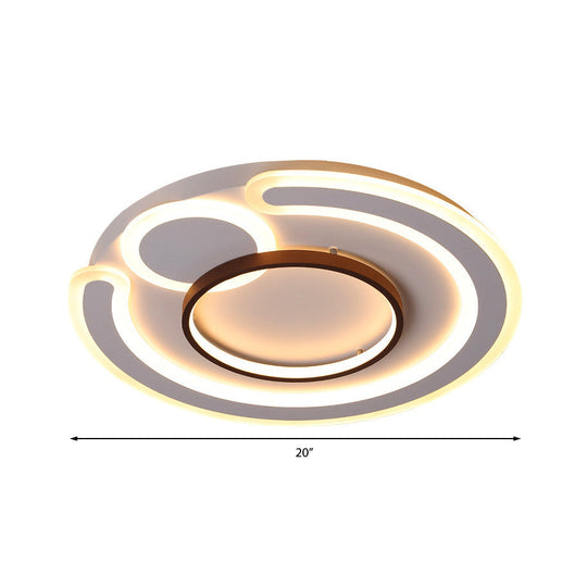 Metal Round Flush Mount Nordic White Ceiling Lamp - 16.5’/20.5’/24.5’ Wide In Warm/White