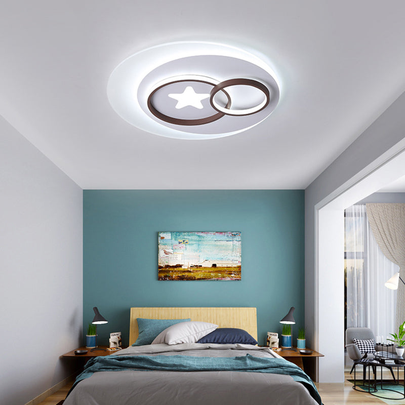 Contemporary Led Indoor Flush Lamp - White Circles Mount Lighting With Star Design Warm/White