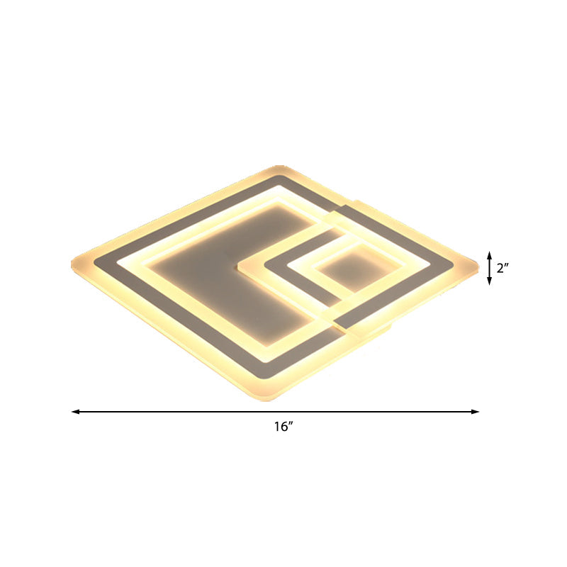 Nordic Square Led Flush Mount Lamp - Multiple Sizes Metal & Acrylic White Ceiling Light In