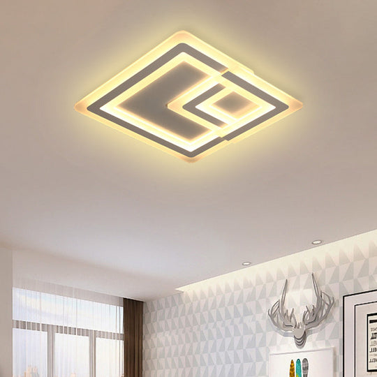 Nordic Square Led Flush Mount Lamp - Multiple Sizes Metal & Acrylic White Ceiling Light In