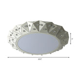 Modern Faceted Round Flushmount Light With Warm/White Led Lighting And Iron Shade 16.5’/22.5’ Wide