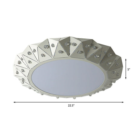 Modern Faceted Round Flushmount Light With Warm/White Led Lighting And Iron Shade 16.5’/22.5’ Wide