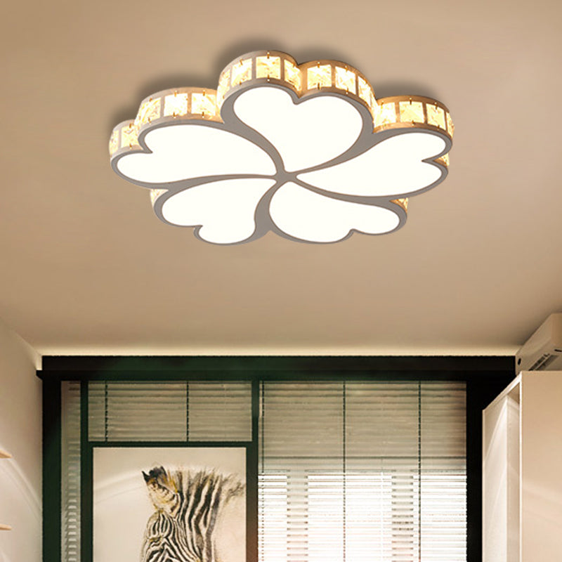 Modern Metal Clover Flush Mount Light With Clear K9 Crystal Led Black/White White /