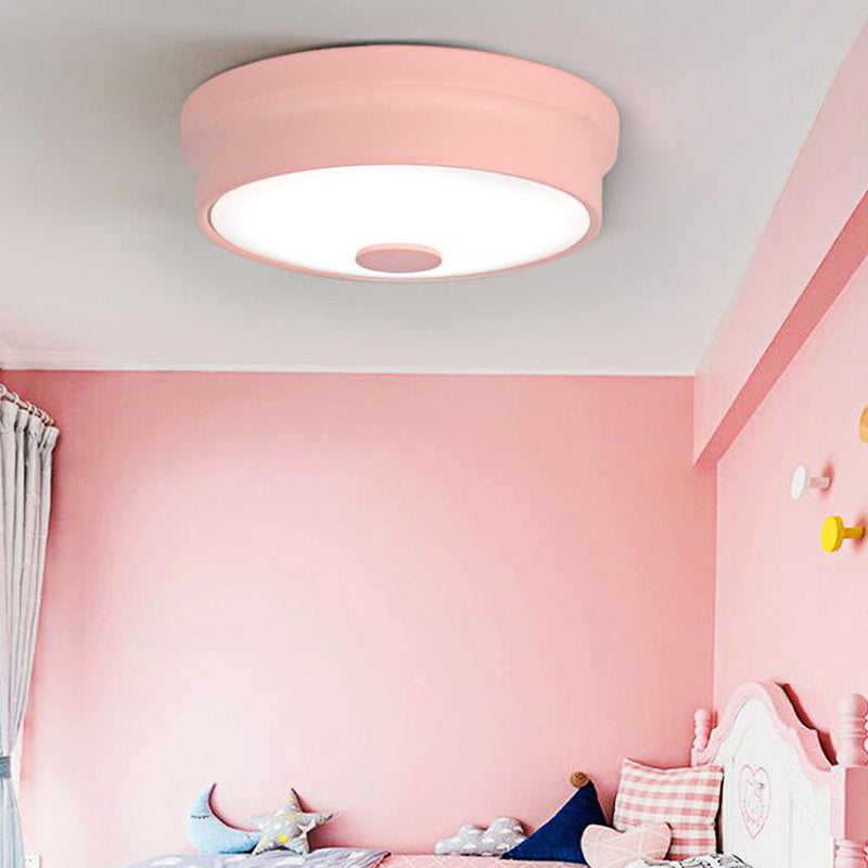 Macaron Drum Ceiling Flush Light In Metal With Led Ideal For Kids Room Available Various Colors