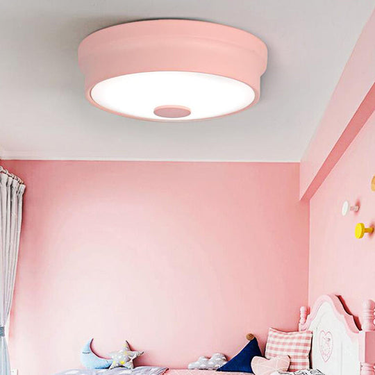 Macaron Drum Ceiling Flush Light In Metal With Led Ideal For Kids Room Available Various Colors