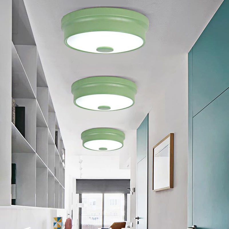 Macaron Drum Ceiling Flush Light In Metal With Led Ideal For Kids Room Available Various Colors