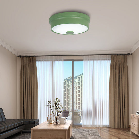 Macaron Drum Ceiling Flush Light In Metal With Led Ideal For Kids Room Available Various Colors