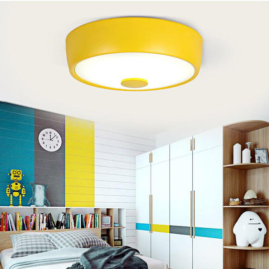 Macaron Drum Ceiling Flush Light In Metal With Led Ideal For Kids Room Available Various Colors