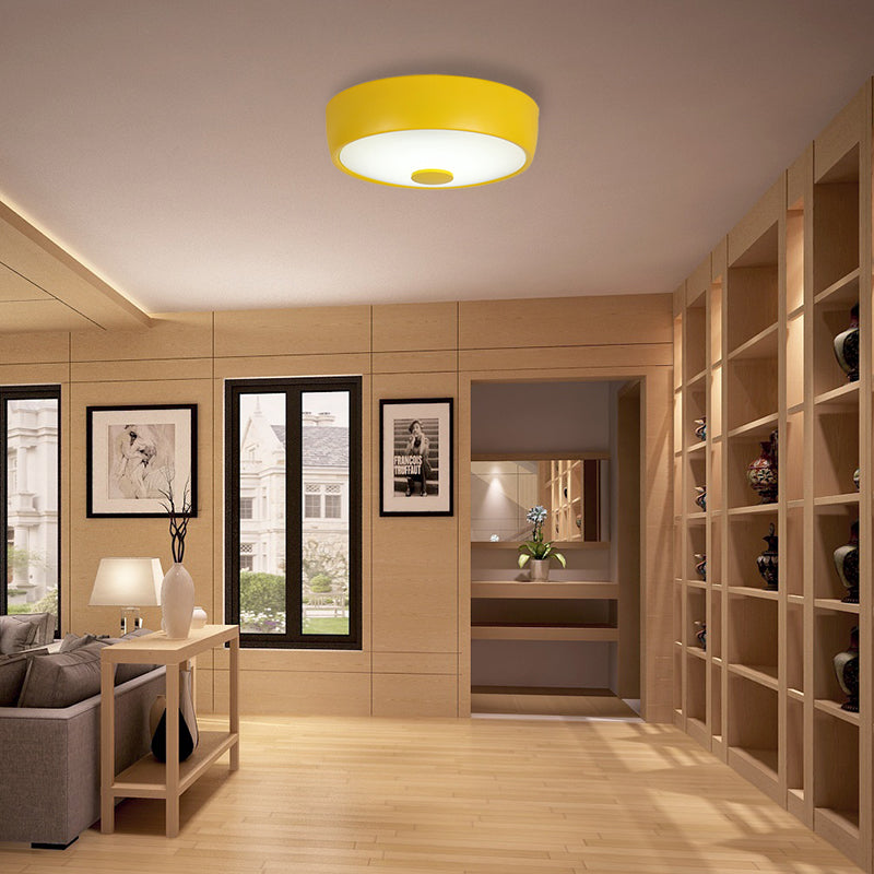 Macaron Drum Ceiling Flush Light In Metal With Led Ideal For Kids Room Available Various Colors
