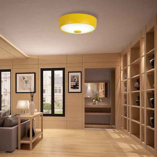 Macaron Drum Ceiling Flush Light In Metal With Led Ideal For Kids Room Available Various Colors