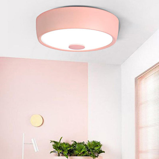 Macaron Drum Ceiling Flush Light In Metal With Led Ideal For Kids Room Available Various Colors