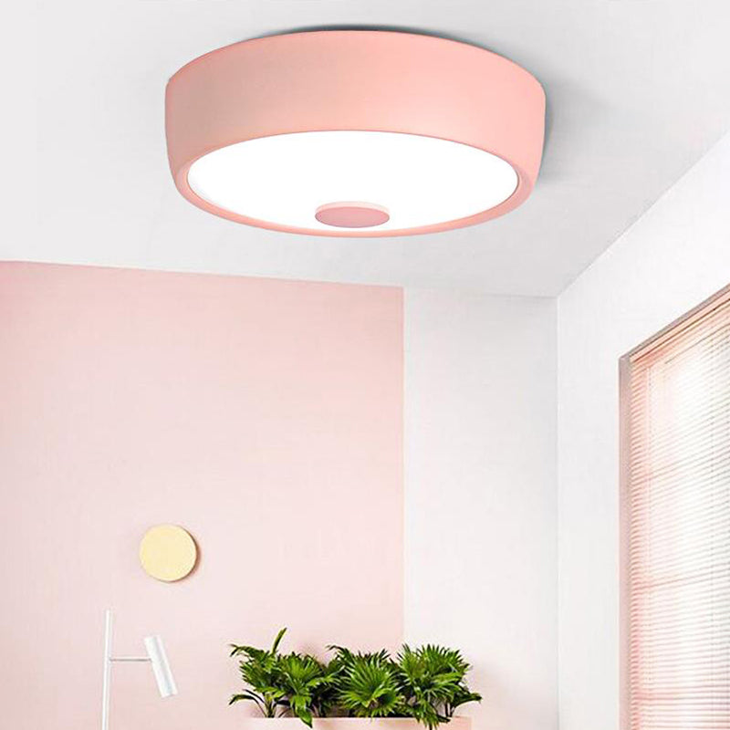 Macaron Drum Ceiling Flush Light In Metal With Led Ideal For Kids Room Available Various Colors