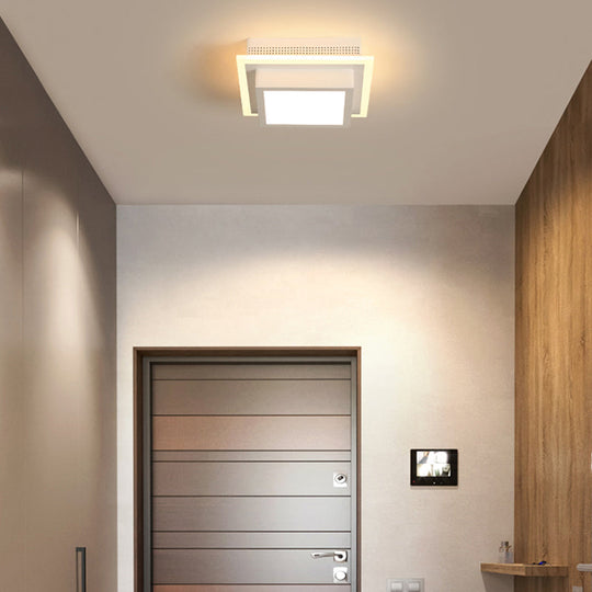 Modern Led Flush Ceiling Lamp In Black/White - Round Square Or Triangle Acrylic Design For Corridor