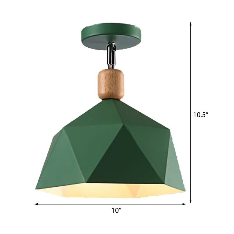 Sleek Metal Diamond Semi - Flush Mount Light – Gray/White/Green Macaron Design 1 Ceiling Fixture