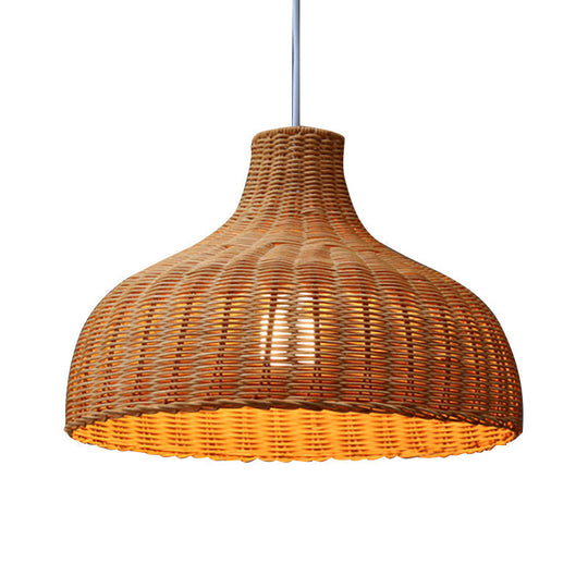 Orange Rattan Chinese Dome Pendant Light For Restaurant