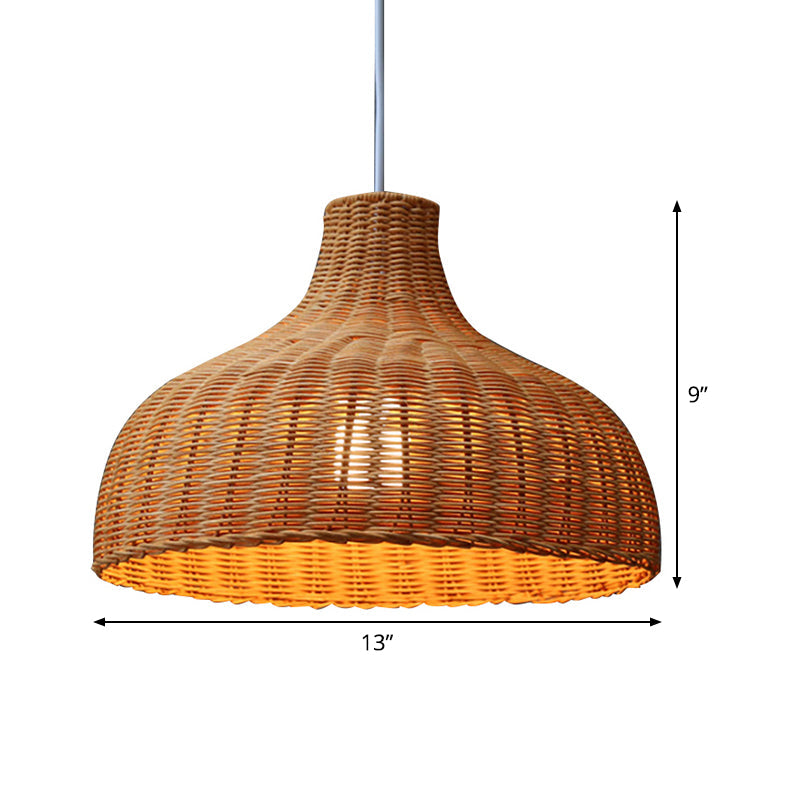 Orange Rattan Chinese Dome Pendant Light For Restaurant