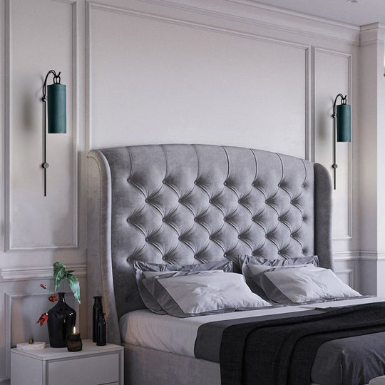 Modern Tube Sconce Lighting With Green/White Fabric Shade - 1 Light Living Room In Black/Gold Green