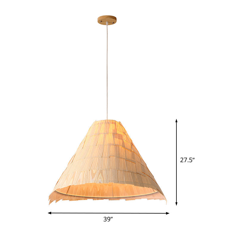 Japanese Wood Flare Pendant Ceiling Lamp - Wide 1 Head Suspension In Beige