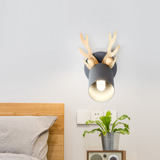 Modernist Metal Wall Sconce With Antler Design And Cylinder Shape For Bedroom Lighting Grey