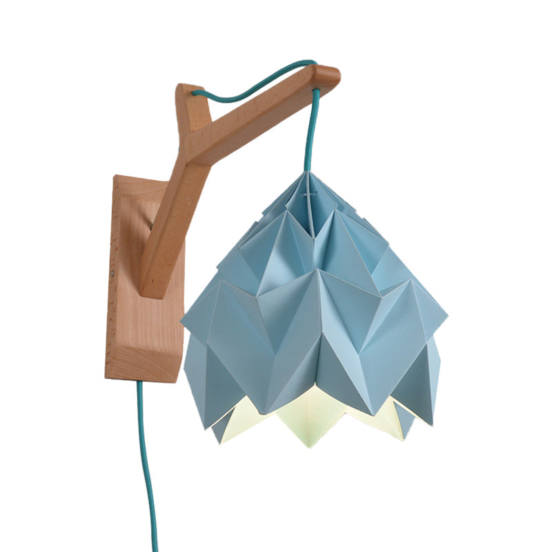 Macaron Wall Mounted Lamp With Domed Shade - Wood Backplate 1 Head White/Pink/Yellow/Blue/Green