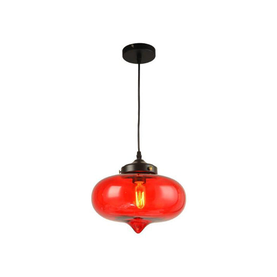 Industrial Onion Shade Pendant Lighting 1 Light: Red/Yellow/Smoke Gray Glass Hanging Lamp For Bar