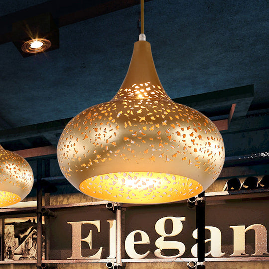 Metal Droplet Hanging Light: 1-Bulb Pendant Fixture In Silver/Bronze/Gold For Bedroom