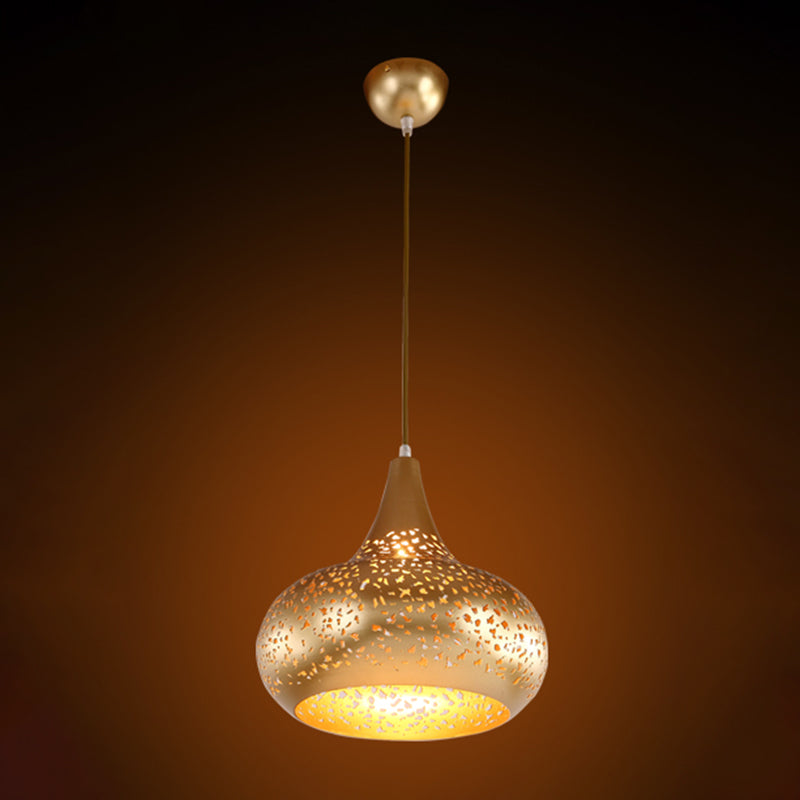 Metal Droplet Hanging Light: 1-Bulb Pendant Fixture In Silver/Bronze/Gold For Bedroom