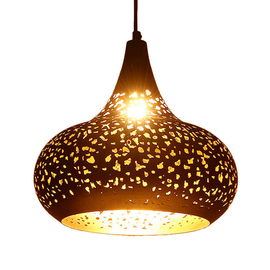 Metal Droplet Hanging Light: 1-Bulb Pendant Fixture In Silver/Bronze/Gold For Bedroom