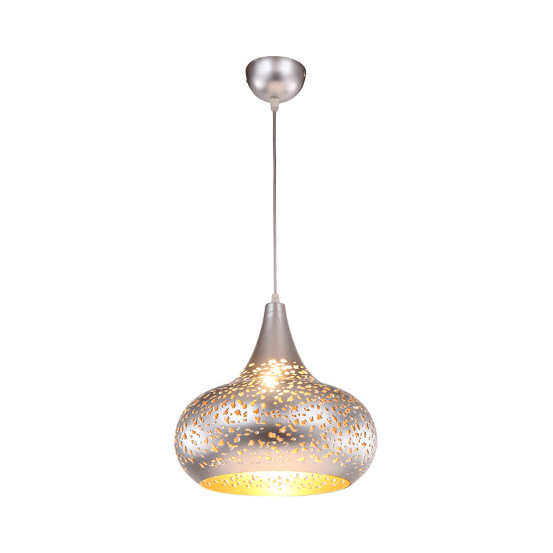 Metal Droplet Hanging Light: 1-Bulb Pendant Fixture In Silver/Bronze/Gold For Bedroom