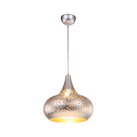 Metal Droplet Hanging Light: 1-Bulb Pendant Fixture In Silver/Bronze/Gold For Bedroom