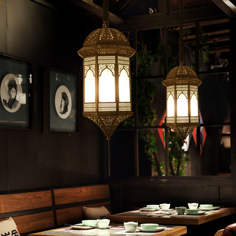 Vintage Bronze Lantern Ceiling Pendant Light Fixture For Restaurants - 1 Bulb Metal Lighting