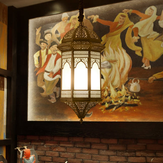 Vintage Bronze Lantern Ceiling Pendant Light Fixture For Restaurants - 1 Bulb Metal Lighting