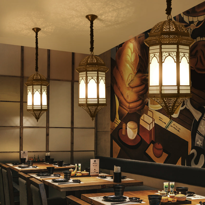 Vintage Bronze Lantern Ceiling Pendant Light Fixture For Restaurants - 1 Bulb Metal Lighting